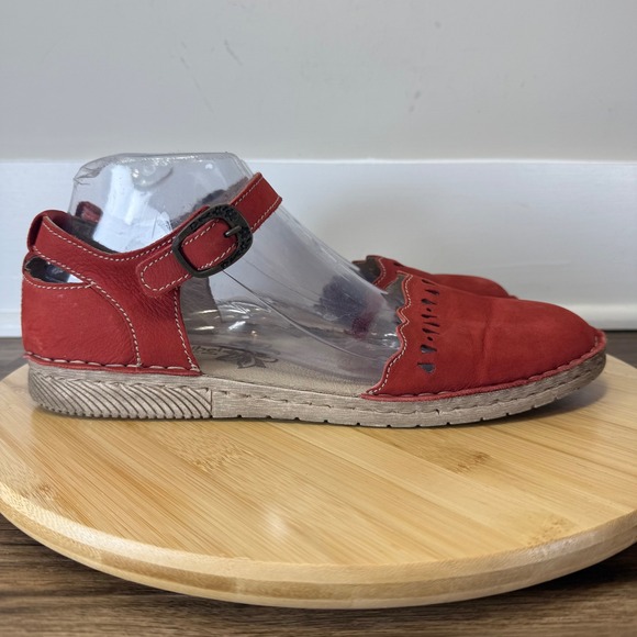 Josef Seibel Shoes - Good Josef Seibel Rosalie 13 Red Leather Flats Womens 41 Good Laser Cut Buckle